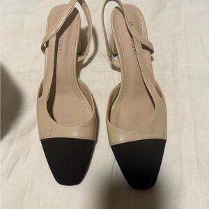 Women's Black and Tan Slingback Heels